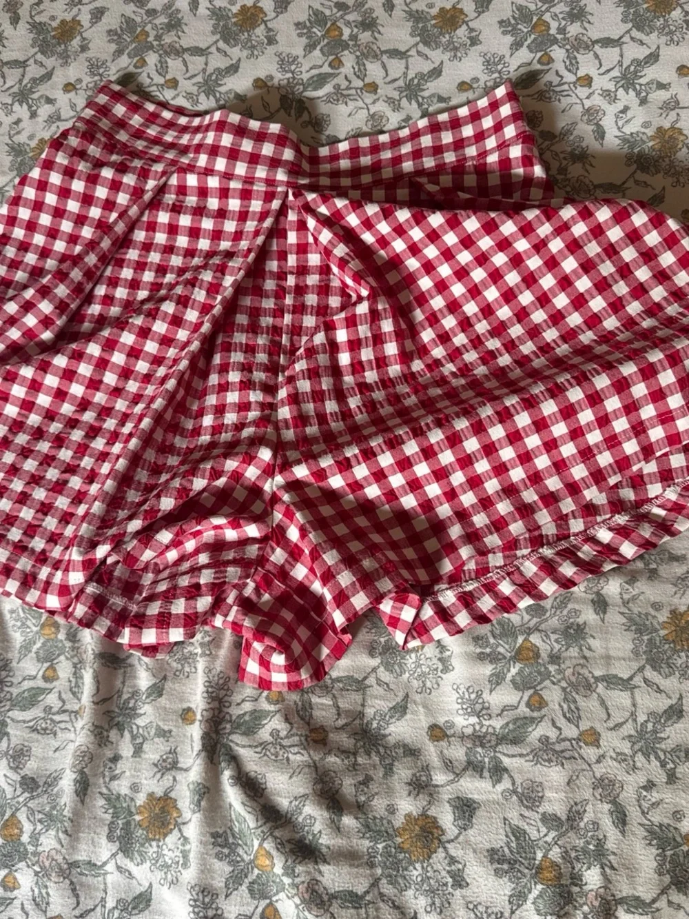 Zara Red and White Gingham Pleated Skort